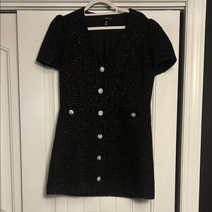 Aqua Black Short-Sleeve Dress with White Accents